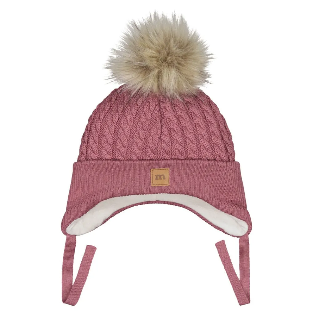 Metsola Päähineet Ja Huivit|Merinovillapipot>FUR POM CABLE BABY BEANIE -MERINOVILLAPIPO | WILD ROSE